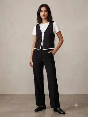 Aritzia Navy top with  Ivory-Trim